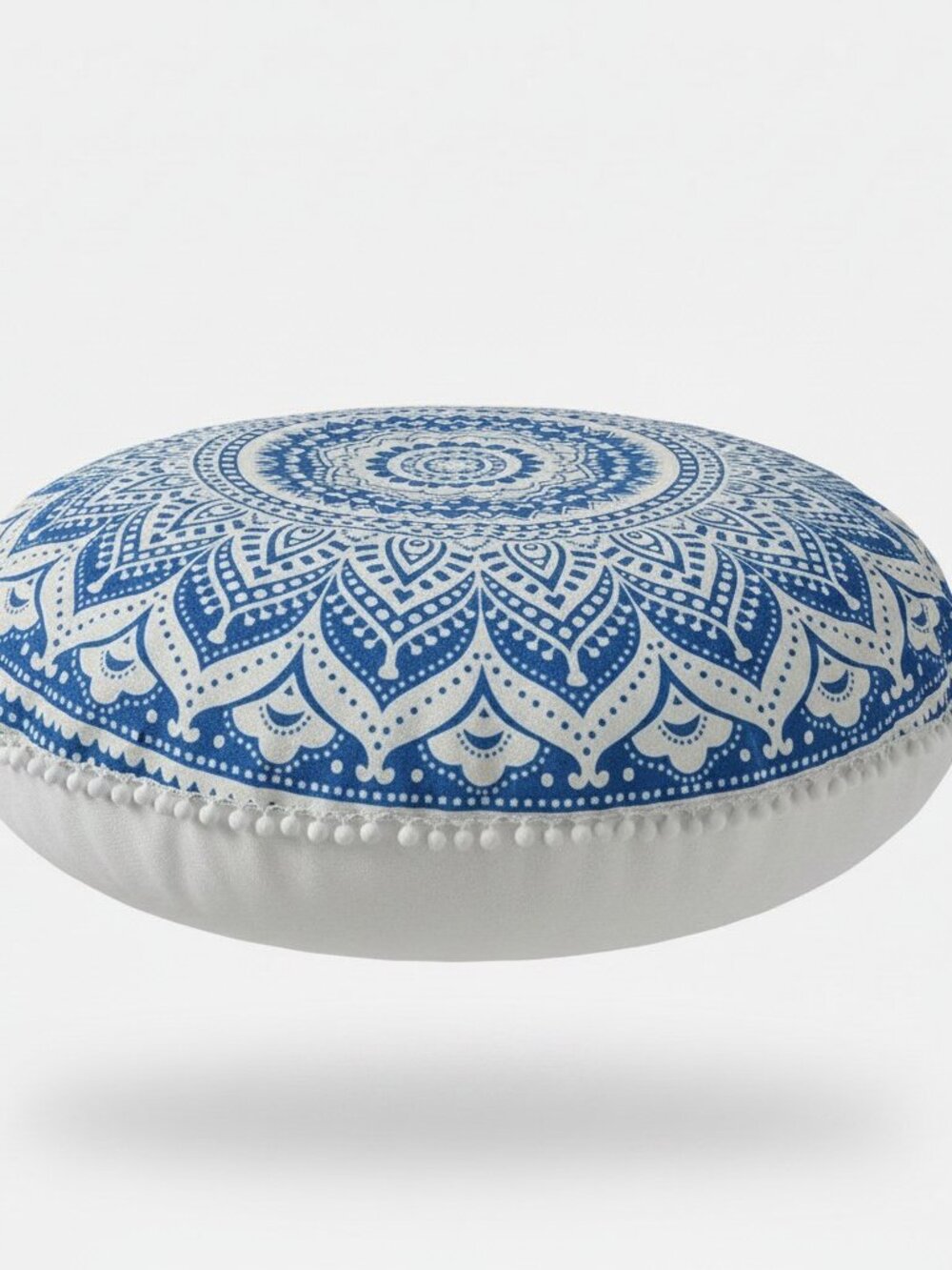 Bohemian Mandala Round Floor Cushion - Blue/White